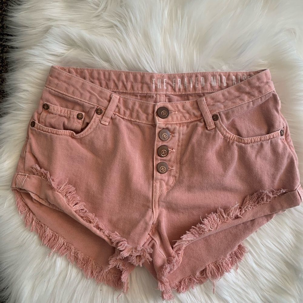 The Frayed Salmon Denim Shorts Size 4